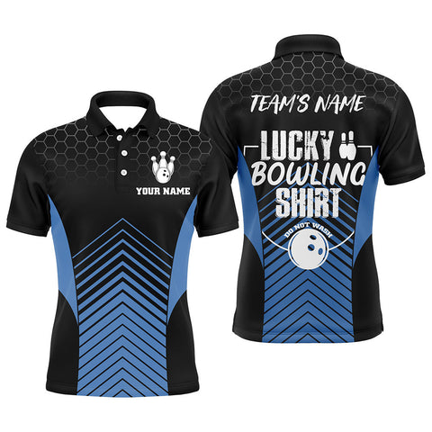 Lucky Bowling Shirt, Funny Blue Bowling Polo Shirt for Men, Custom Team's Name Bowler Jersey NBP122