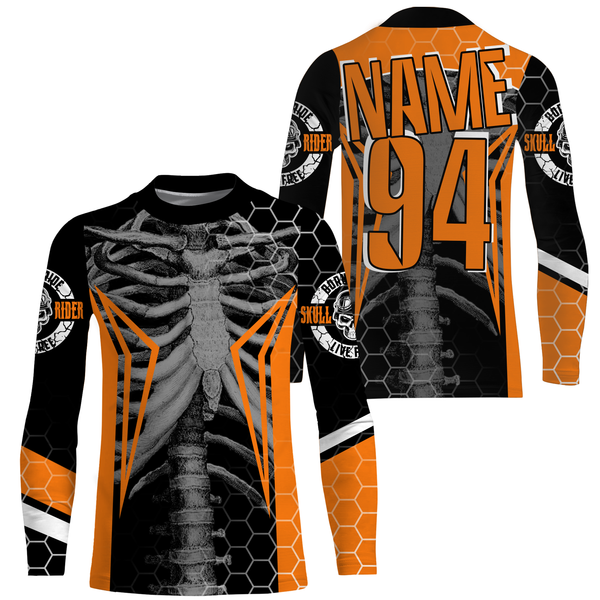 Personalized Racing Jersey UPF30+, Cool Bone Motorcycle Motocross Off-Road Riders Racewear - Orange| NMS624