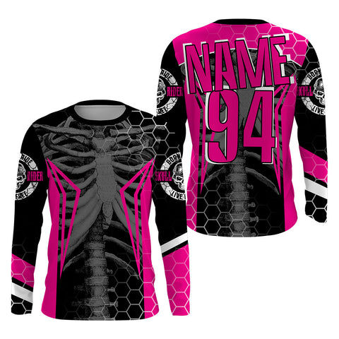 Personalized Racing Jersey UPF30+, Cool Bone Motorcycle Motocross Off-Road Riders - Pink| NMS1458