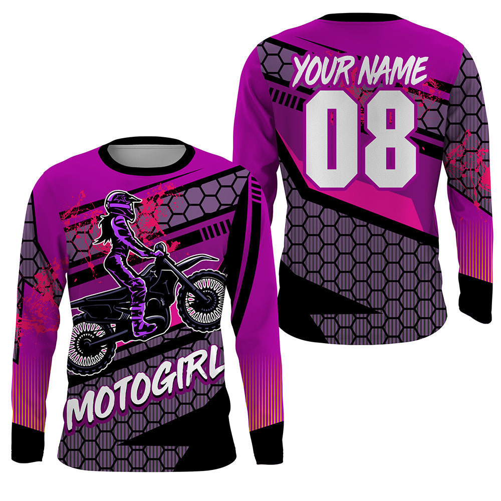 MotoGirl Custom Motocross Jersey Women Girls Biker Dirt Bike Shirt Long Sleeves NMS1331