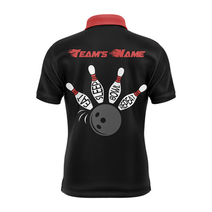 Custom Bowling Shirt for Men, Vintage Red&Black Bowling Polo Jersey for Team Eat Sleep Bowl Repeat NBP164