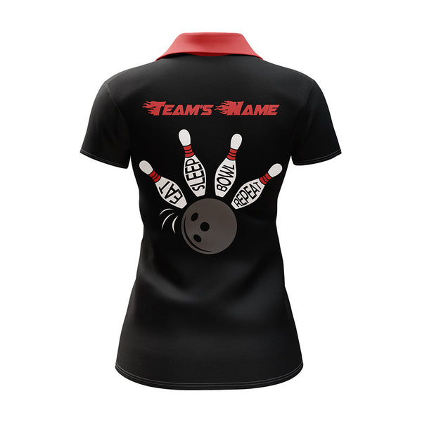 Custom Bowling Shirt for Women, Vintage Ladies Bowling Polo Jersey for Team Eat Sleep Bowl Repeat NBP164
