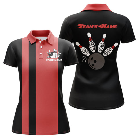 Custom Bowling Shirt for Women, Vintage Ladies Bowling Polo Jersey for Team Eat Sleep Bowl Repeat NBP164