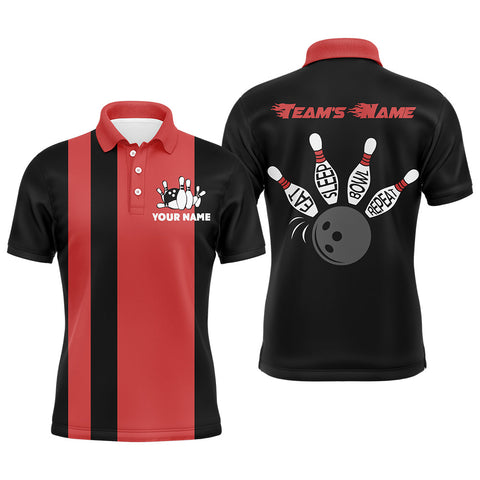 Custom Bowling Shirt for Men, Vintage Red&Black Bowling Polo Jersey for Team Eat Sleep Bowl Repeat NBP164