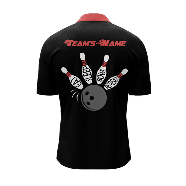 Custom Bowling Shirt for Men, Vintage Red&Black Bowling Quarter-Zip Shirt for Team Eat Sleep Bowl NBZ164