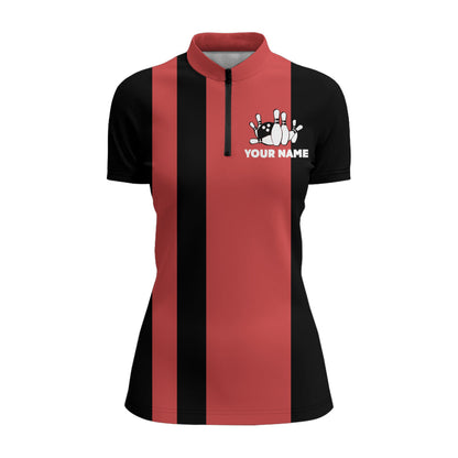 Custom Bowling Shirt for Women, Vintage Ladies Bowling Quarter-Zip Shirt for Team Eat Sleep Bowl NBZ164