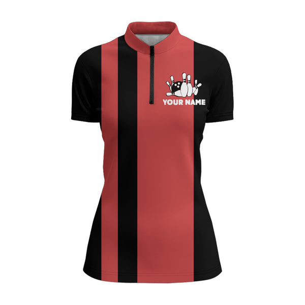 Custom Bowling Shirt for Women, Vintage Ladies Bowling Quarter-Zip Shirt for Team Eat Sleep Bowl NBZ164