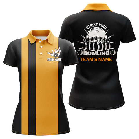 Custom Bowling Shirt for Women, Vintage Yellow&Black Bowling Polo Jersey Team Bowling Ladies Girl NBP166