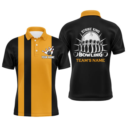 Custom Bowling Shirt for Men, Vintage Yellow&Black Bowling Polo Jersey for Team Bowling King NBP166
