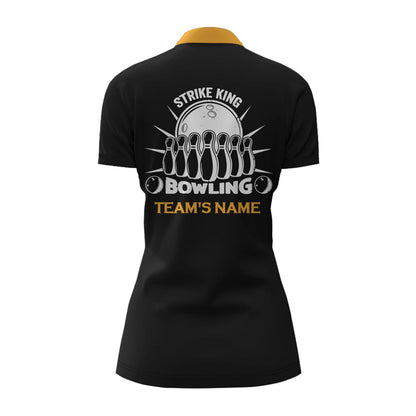 Custom Bowling Shirt for Women, Vintage Yellow&Black Bowling Quarter-Zip Bowling Team Ladies Girl NBZ166