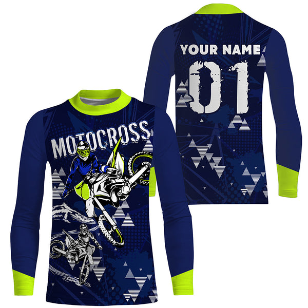 Personalized Motocross Jersey Blue UPF30+ Adult Youth Extreme Dirt Bike Racing Shirt Off-road NMS1394