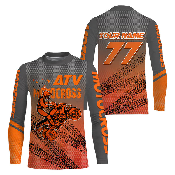 Custom ATV Motocross Jersey Youth Men UPF30+ Orange Quad Bike Shirt Extreme Racing Off-road Rider NMS1430