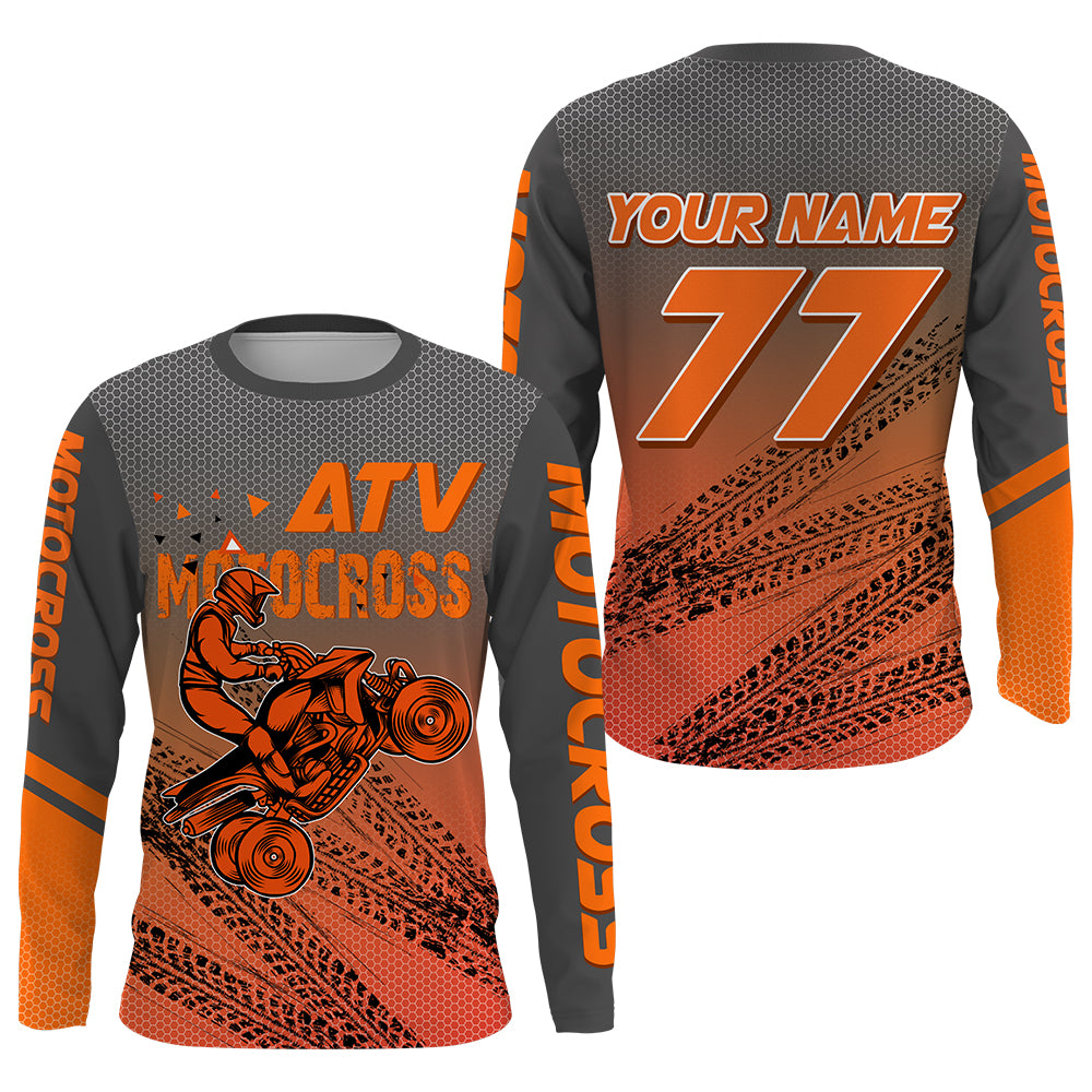 Custom ATV Motocross Jersey Youth Men UPF30+ Orange Quad Bike Shirt Extreme Racing Off-road Rider NMS1430