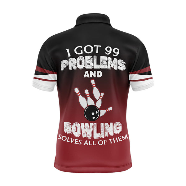 Red & Black Funny Bowling Polo Shirt for Men, Custom Name Bowling Jersey, Vintage Bowlers Shirt NBP134