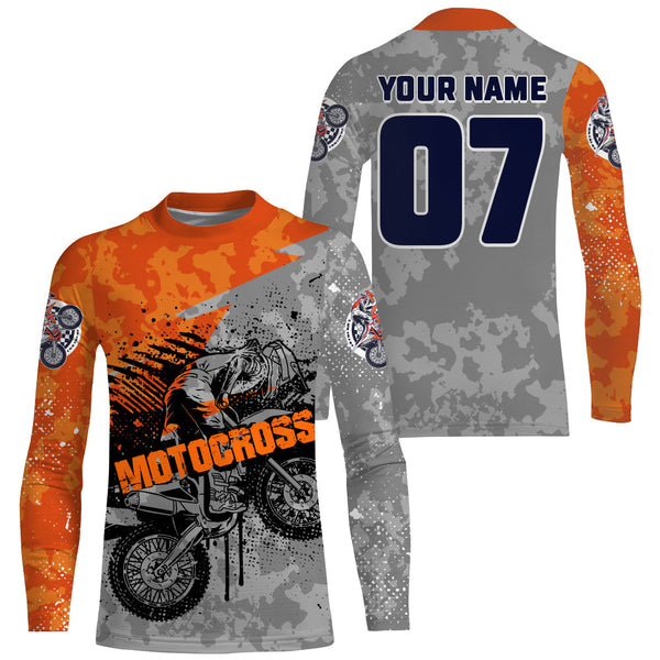 Custom Motocross Jersey Youth Men UPF30+ Orange Dirt Bike Shirt MX Racing Offroad Motorcycle Shirt NMS1398