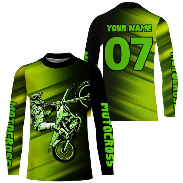 Green Motocross Jersey Youth Men Custom Number UPF30+ Dirt Bike Shirt MX Racing Offroad Motorcycle NMS1403