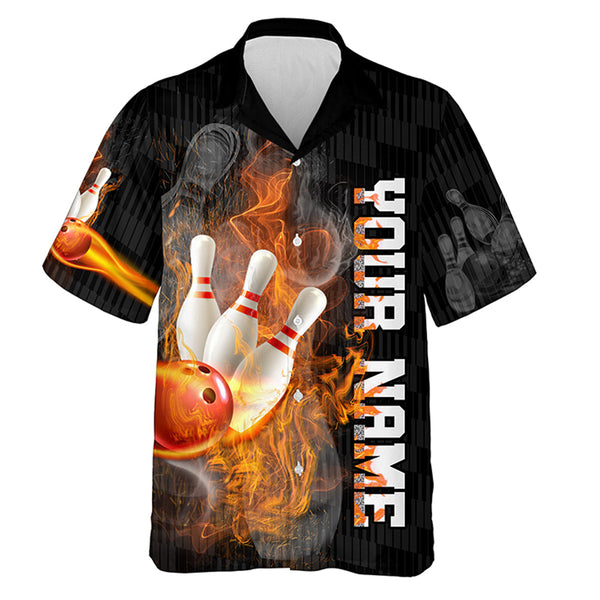 Shut Up and Bowl Funny Hawaiian Bowling Shirt Personalized Flame Bowling Skull Bowler Jersey NBH19