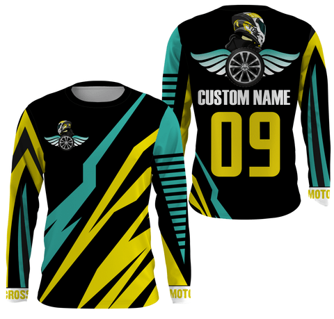 Personalized Motocross UPF 30+ Jersey, Off-Road Racing Long Sleeves, Motorcycle Biker Shirt - Yellow| NMS266