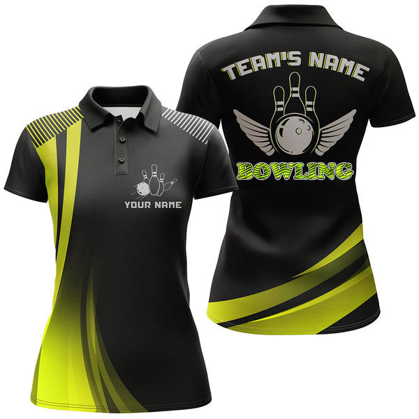 Myfihu Custom Bowling Shirt for Women Yellow&Black Bowling Jersey with Name League Bowling Lady Polo Shirt NBP178, Women Polo Shirt / 2XL