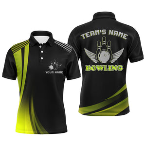 Custom Bowling Shirt for Men, Yellow&Black Bowling Jersey with Name League Bowling Polo Shirt NBP178