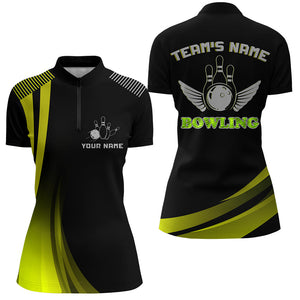 Custom Bowling Shirt for Women Yellow&Black Bowling Jersey with Name League Lady Quarter-Zip Shirt NBZ178