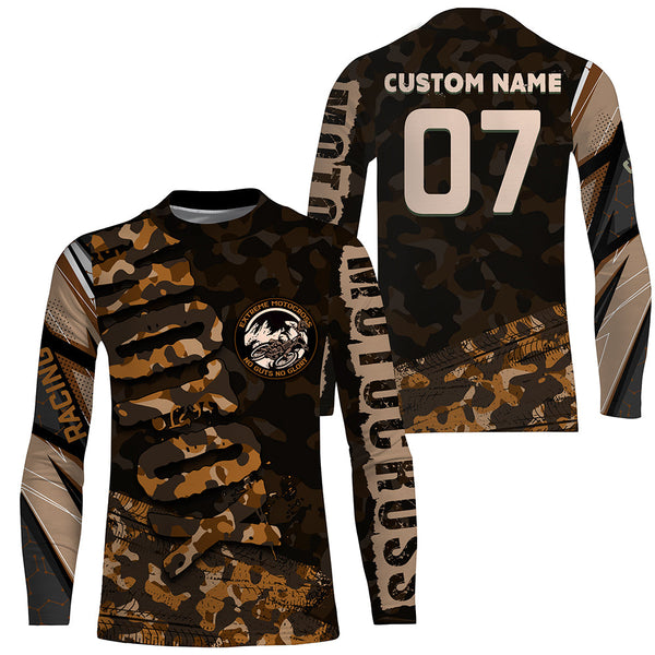 Brown Camo Custom Motocross Jersey UPF30+ No Guts No Glory Dirt Bike Shirt MX Racing Adult&Kid NMS1446