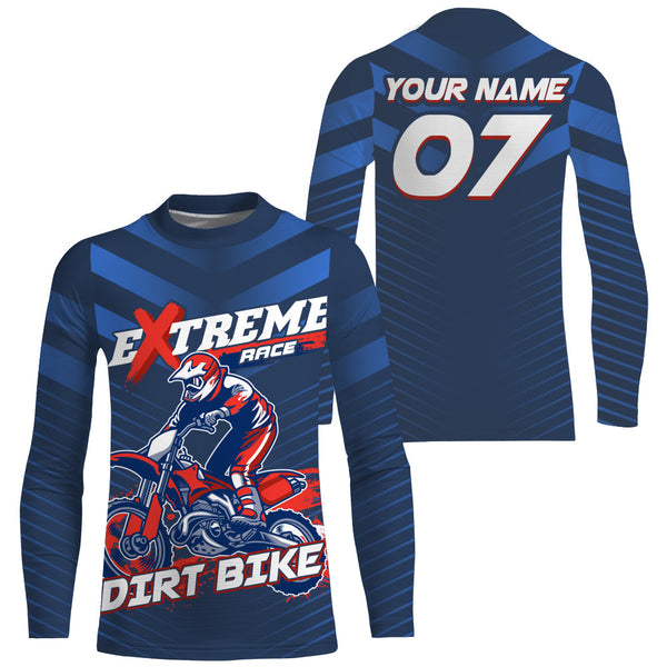 Extreme Dirt Bike Jersey Personalized UPF30+ Blue Motocross Supercross Racing Shirt Adult Youth NMS1392