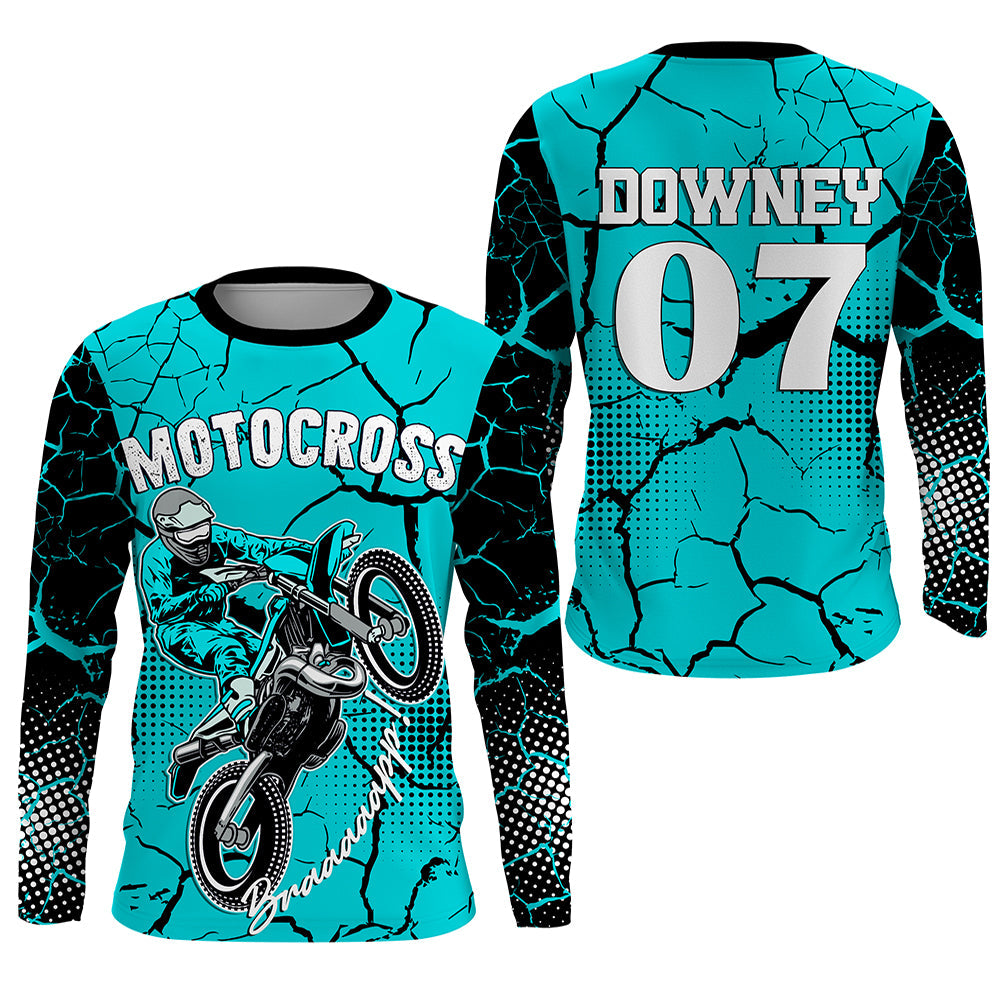 Turquoise Personalized Motocross Jersey UPF30+ Kid Men Women Dirt Bike Shirt MX Racing Off-road NMS1452