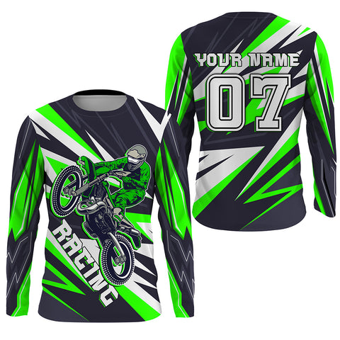 Personalized Racing Jersey Green UPF30+ Youth Men Women Dirt Bike Shirt Supercross Motocross NMS1462