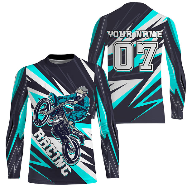 Personalized Racing Jersey Turquoise UPF30+ Youth Men Women Dirt Bike Shirt Supercross Motocross NMS1463