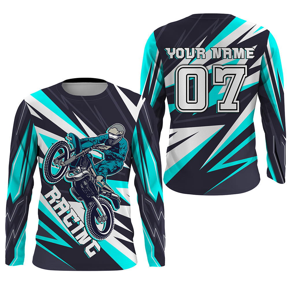 Personalized Racing Jersey Turquoise UPF30+ Youth Men Women Dirt Bike Shirt Supercross Motocross NMS1463