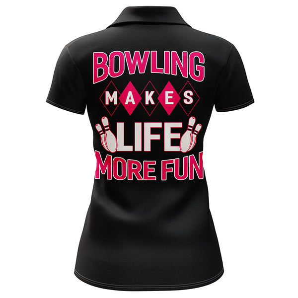 Custom Bowling Shirt for Women, Black&Pink Ladies Bowling Polo Short Sleeve, Bowling Girls Jersey NBP163