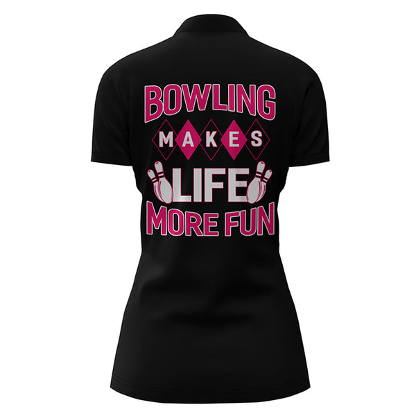 Custom Bowling Shirt for Women, Black&Pink Ladies Bowling Quarter-Zip Shirt, Bowling Girls Jersey NBZ163