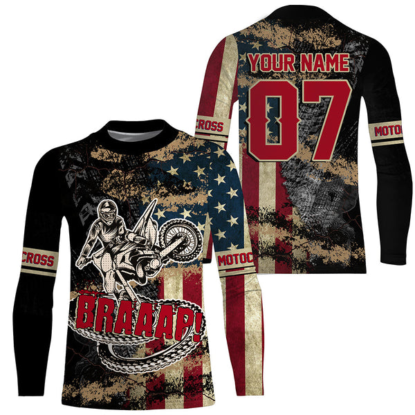 American Flag Motocross Jersey UPF30+ Custom Men Youth Dirt Bike Shirt Long Sleeve Off-road Riders NMS1424