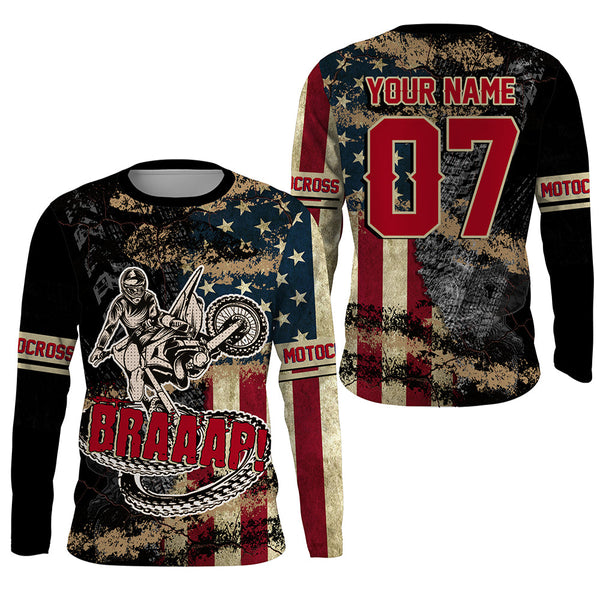 American Flag Motocross Jersey UPF30+ Custom Men Youth Dirt Bike Shirt Long Sleeve Off-road Riders NMS1424