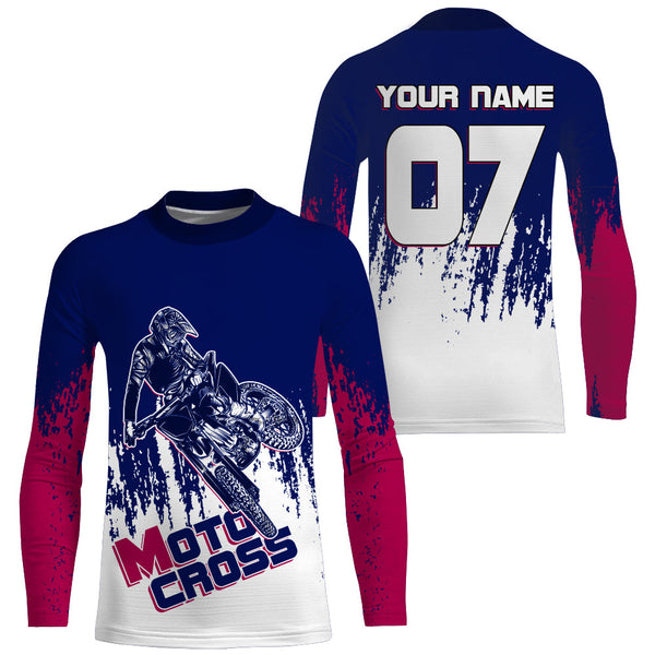 Personalized Motocross Jersey Blue UPF30+ Extreme Dirt Bike Racing Shirt Adult Youth NMS1393