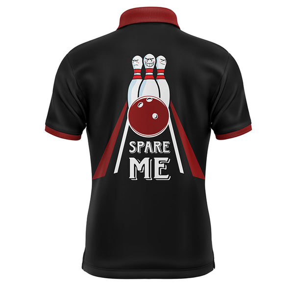 Red & Black Bowling Polo Shirt for Men, Custom Name Bowling Jersey, Spare Me Bowlers Shirt NBP133