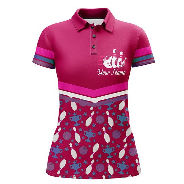 Bowling Polo Shirt for Women, Gutter Girl Pink Personalized Bowlers Jersey Short Sleeve NBP138