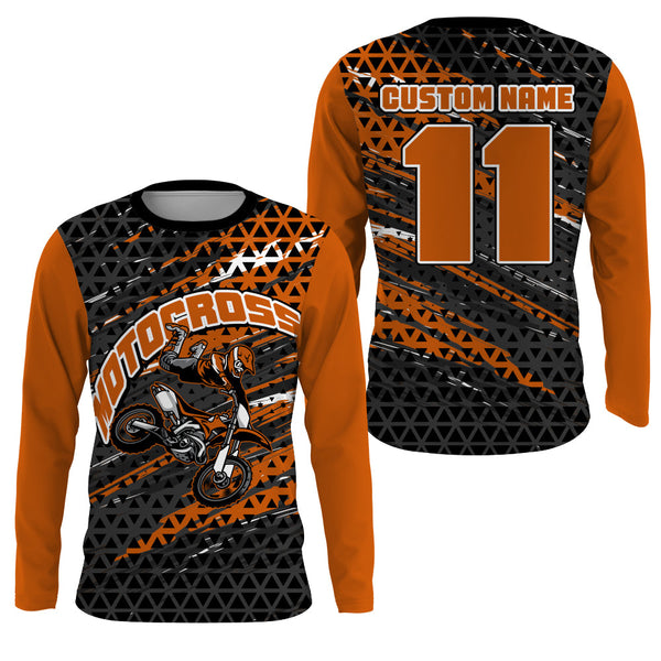 Custom Dirt Bike Jersey Youth Men UPF30+ Orange Motocross Shirt MX Racing Offroad Motorcycle Shirt NMS1402