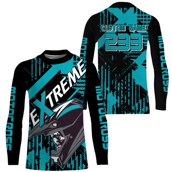 Custom Dirt Bike Jersey Blue UPF30+ Youth Men Women Extreme Motocross Racing Shirt Off-road NMS1372