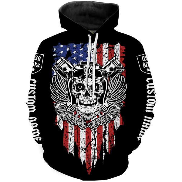 USA Bike Personalized Riding Jersey American Flag Skull Biker Shirt Patriotic Off-road Motorcycle Rider NMS480