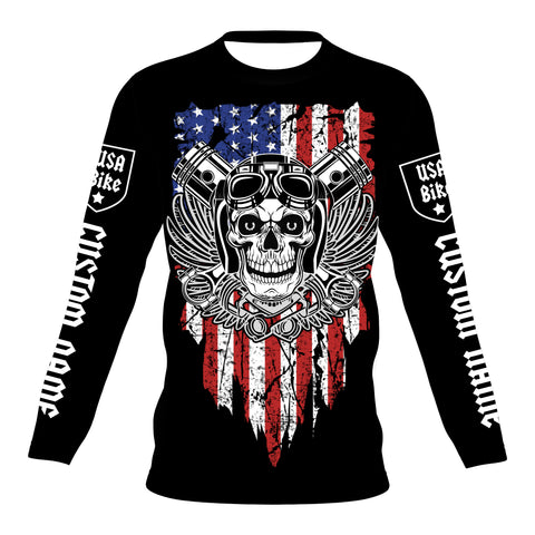 USA Bike Personalized Riding Jersey American Flag Skull Biker Shirt Patriotic Off-road Motorcycle Rider NMS480