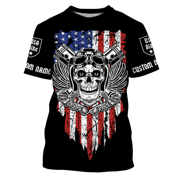 USA Bike Personalized Riding Jersey American Flag Skull Biker Shirt Patriotic Off-road Motorcycle Rider NMS480