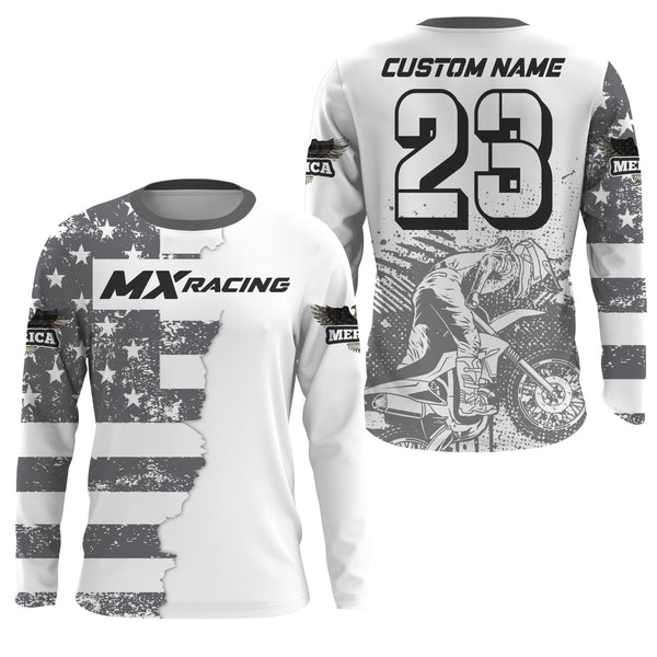 Personalized Patriotic MX Racing Jersey UPF30+ US Motocross Riding American Off-Road Adult&Kid Jersey| NMS742