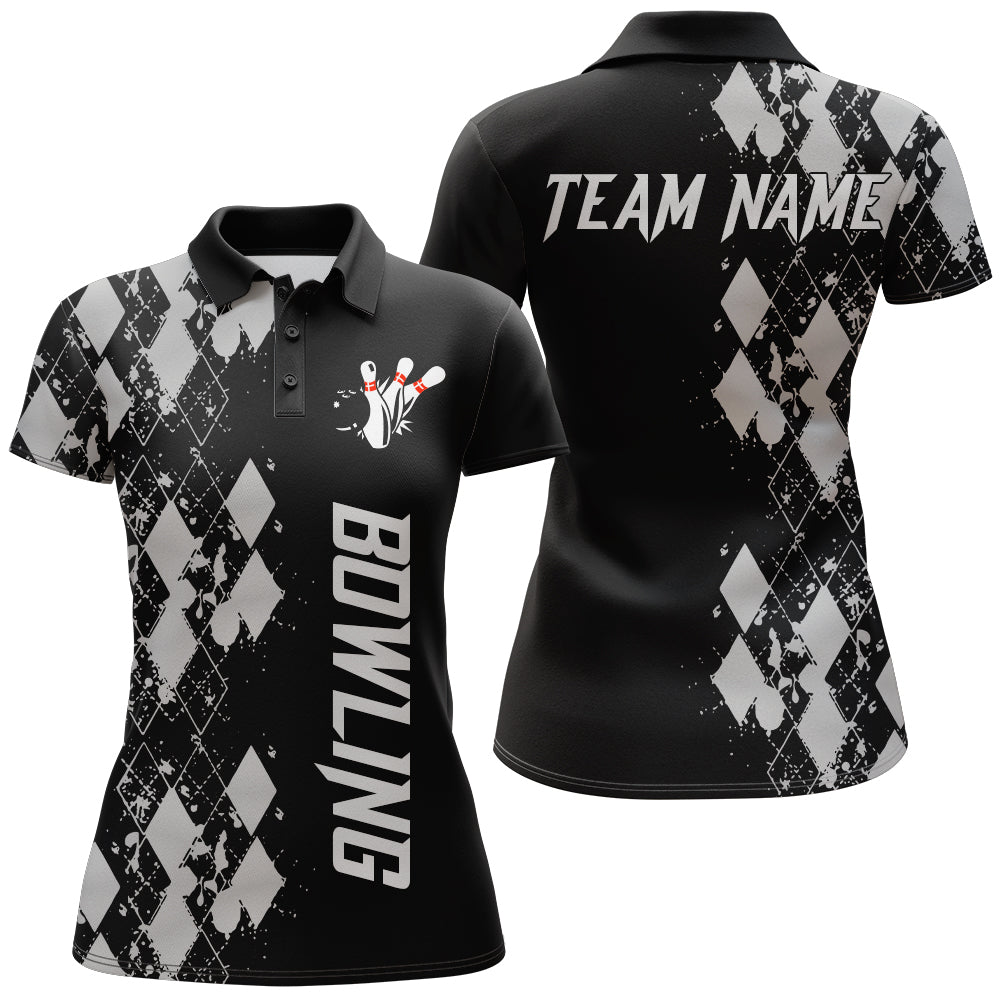 Personalized Women Polo Bowling Shirt Custom Name Argyle Pattern Bowle ...