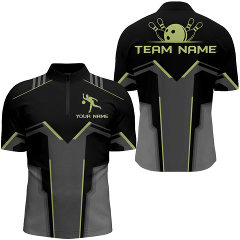 Custom Team Name Bowling Shirt for Men, Quarter-Zip Bowling Shirt Bowlers Jersey Short Sleeves NBZ28