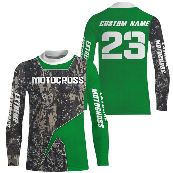 Green Camo Motocross Jersey UPF30+ Personalized MX Racing Off-Road Adult&Kid Dirt Bike Jersey| NMS747