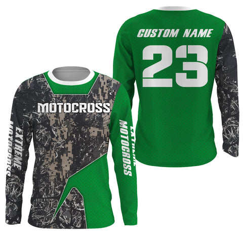 Green Camo Motocross Jersey UPF30+ Personalized MX Racing Off-Road Adult&Kid Dirt Bike Jersey| NMS747