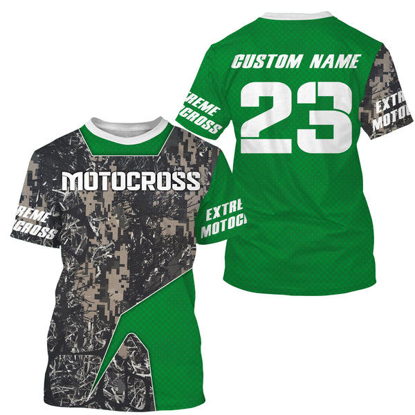 Green Camo Motocross Jersey UPF30+ Personalized MX Racing Off-Road Adult&Kid Dirt Bike Jersey| NMS747