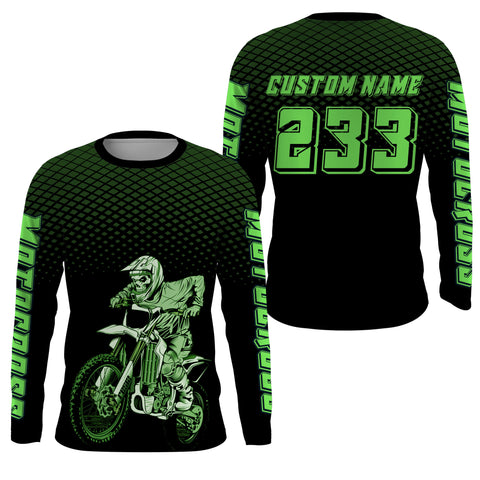 Green custom skull motocross jersey UV protective dirt bike racing off-road motorcycle racewear| NMS921